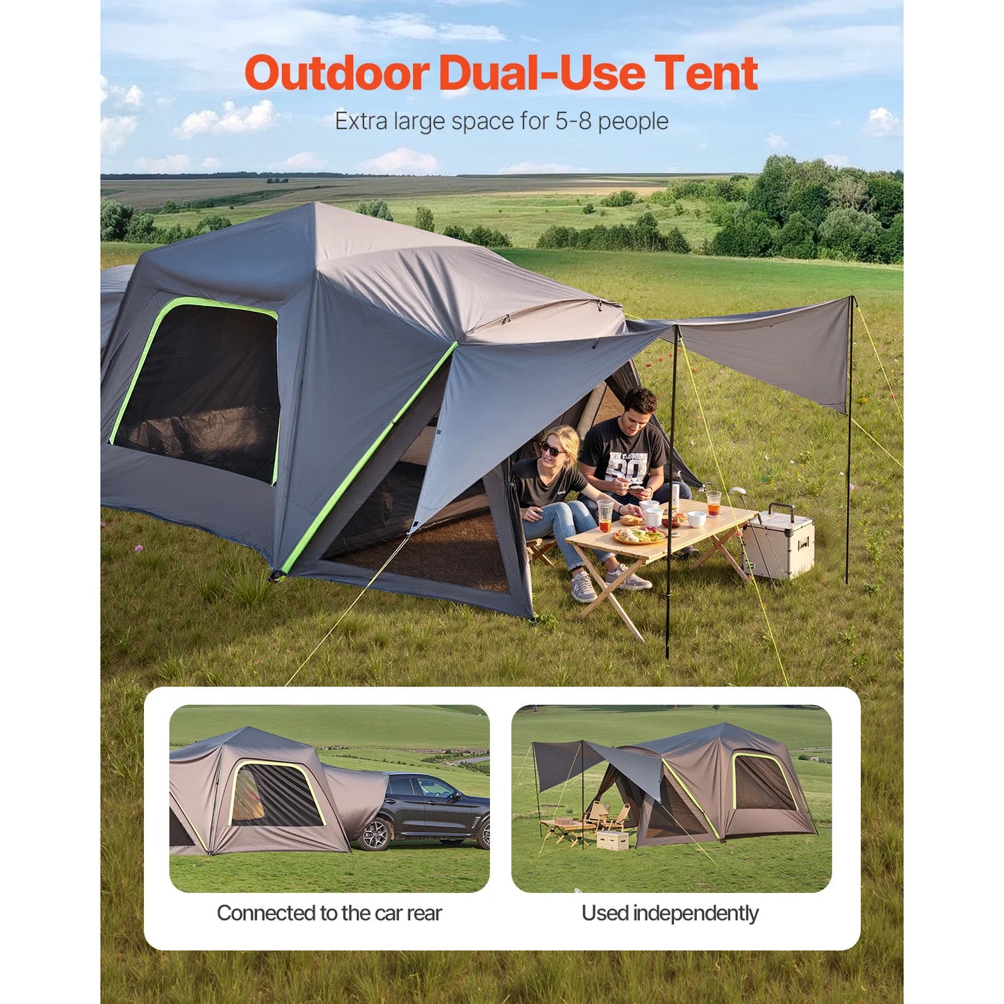 SucceBuy SUV Tent for Camping Waterproof PU2000mm Spacious Double Layer Design SUV Tent with Shade Awning and Mesh Windows