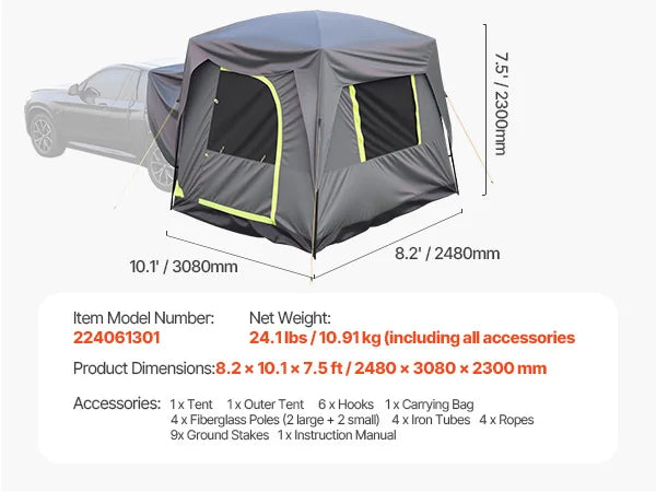 SucceBuy SUV Tent for Camping Waterproof PU2000mm Spacious Double Layer Design SUV Tent with Shade Awning and Mesh Windows