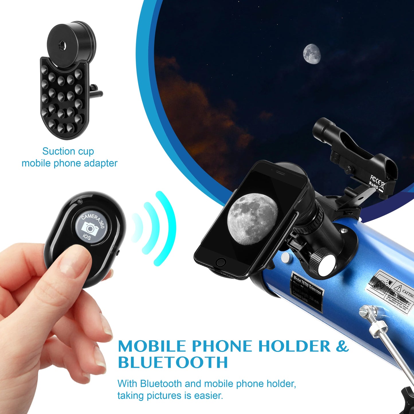 70076 Reflector Telescopes with High Tripod Phone Holder 210X for Moon Watching