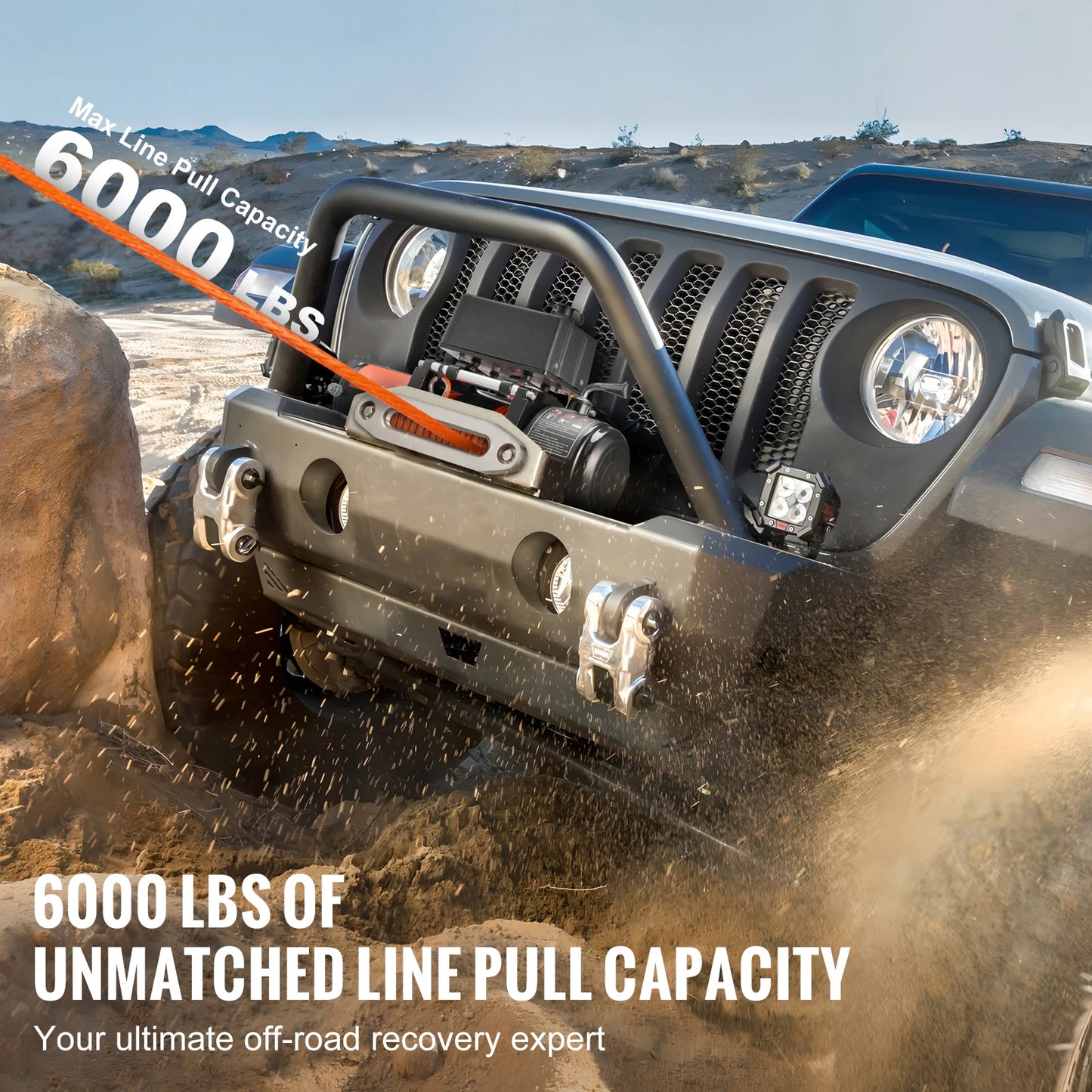 SucceBuy 6000lbs Electric Winch Car Truck Winch with 1/4 in 55 ft Synthetic Rope Wireless/Wired for Towing SUV Jeep Trailer Boat