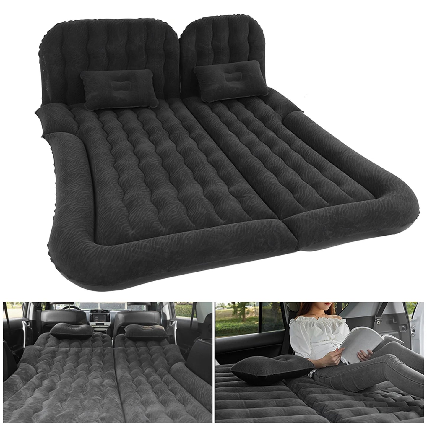 2‑In‑1 Foldable Inflatable Bed Travel Inflatable Mattress PVC Flocking Soft Sleeping Rest Cushion Car SUV Back Seat Sleeping
