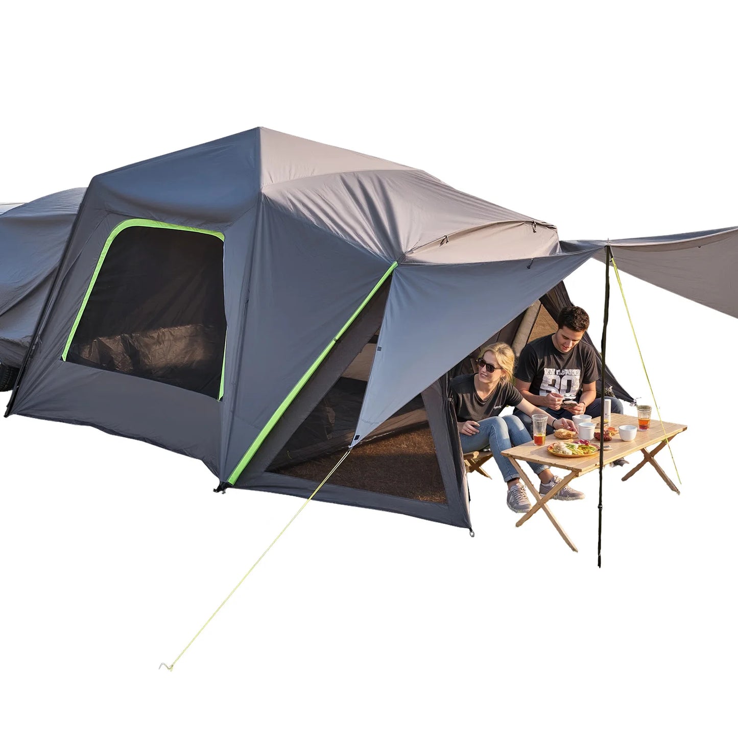 SucceBuy SUV Tent for Camping Waterproof PU2000mm Spacious Double Layer Design SUV Tent with Shade Awning and Mesh Windows