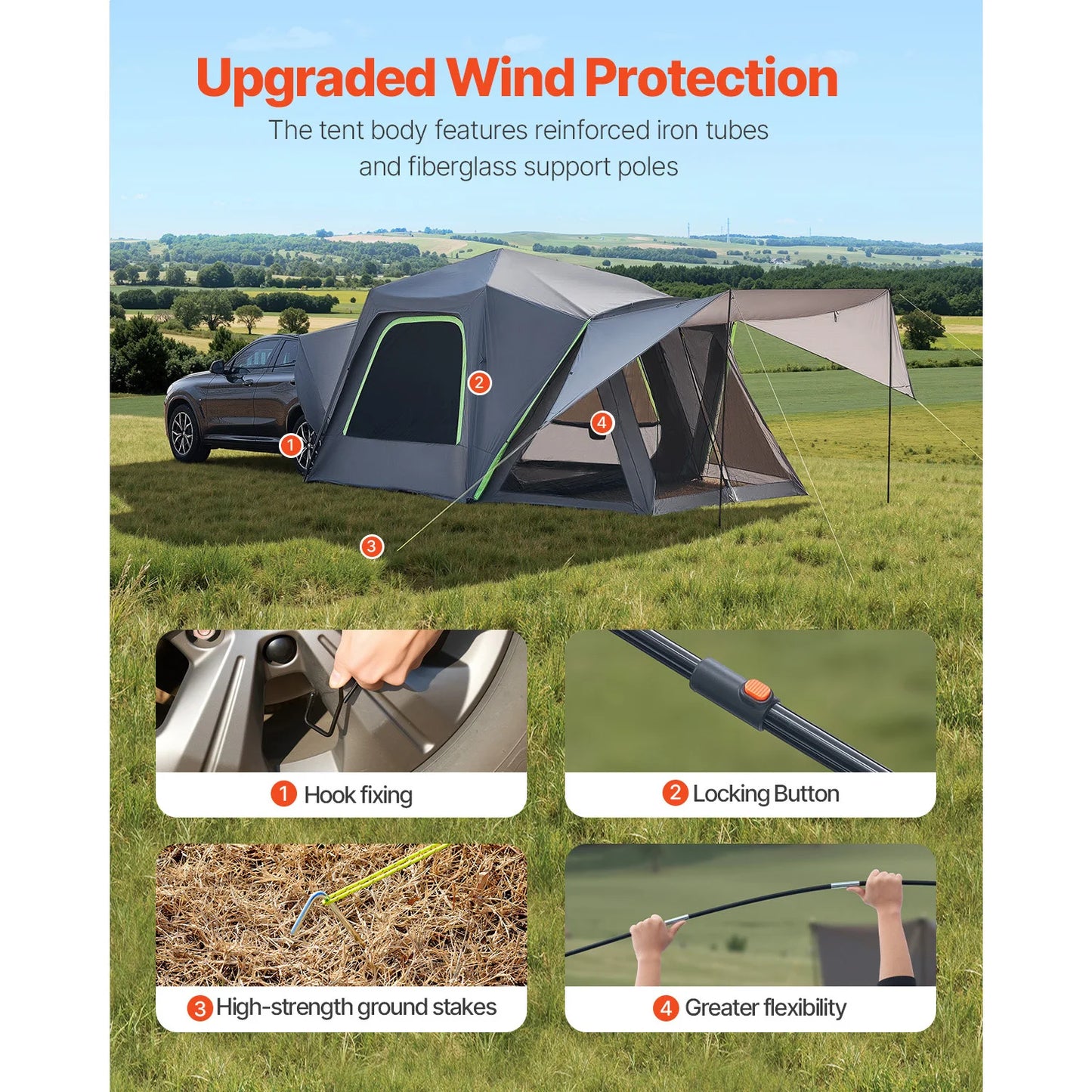 SucceBuy SUV Tent for Camping Waterproof PU2000mm Spacious Double Layer Design SUV Tent with Shade Awning and Mesh Windows