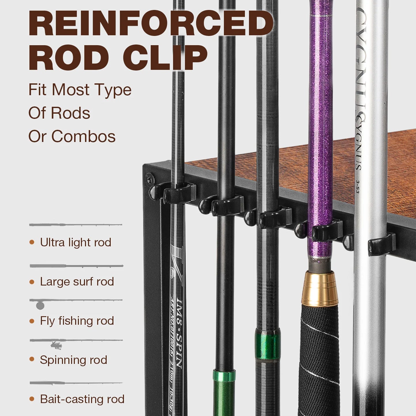Fishing Rod Holders for Garage, Fishing Gear and equipment Rotating Tackle Storage Cart, Pole Rod Rack Hold up to 10 Rods