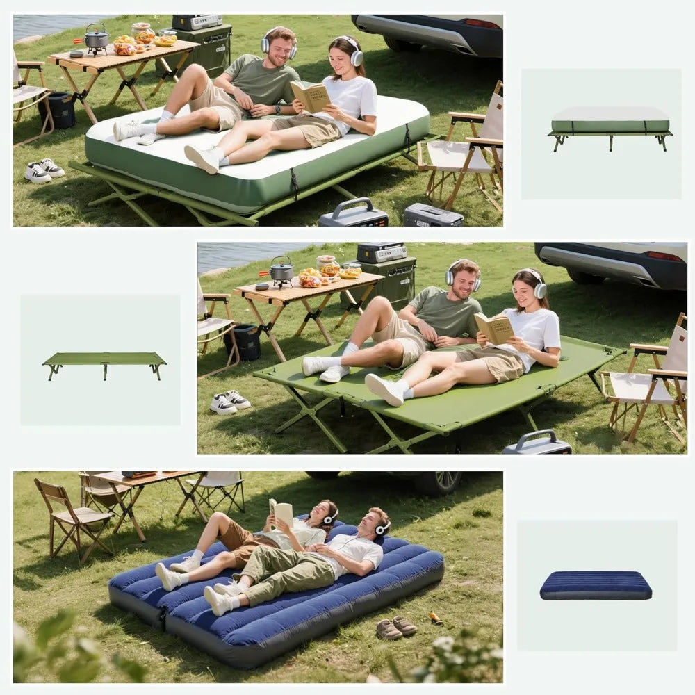2-Person Tent Cot, 4-in-1 Folding Tent Combo with Air Mattress, Foot Pump, Carry Bag, Off Ground Travel Cot for Camping, Hiking