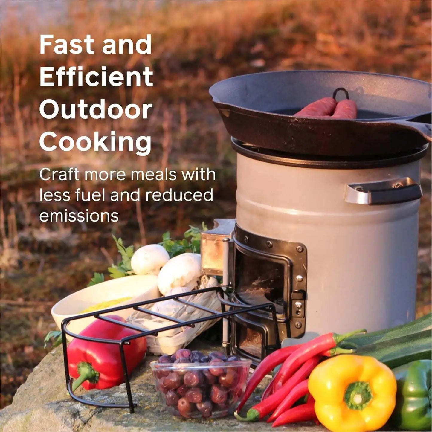 Rocket Stove Heavy Duty Portable Camp Stove for Outdoor Cooking, Versa Dual-Fuel (Wood & Charcoal)Party - Convenient Storage