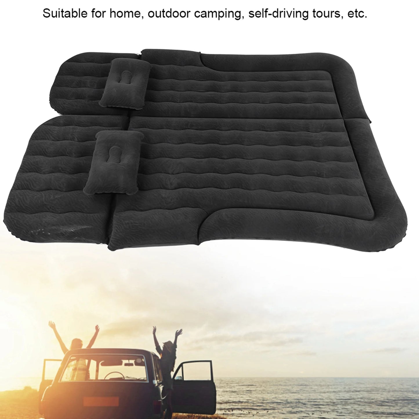 2‑In‑1 Foldable Inflatable Bed Travel Inflatable Mattress PVC Flocking Soft Sleeping Rest Cushion Car SUV Back Seat Sleeping