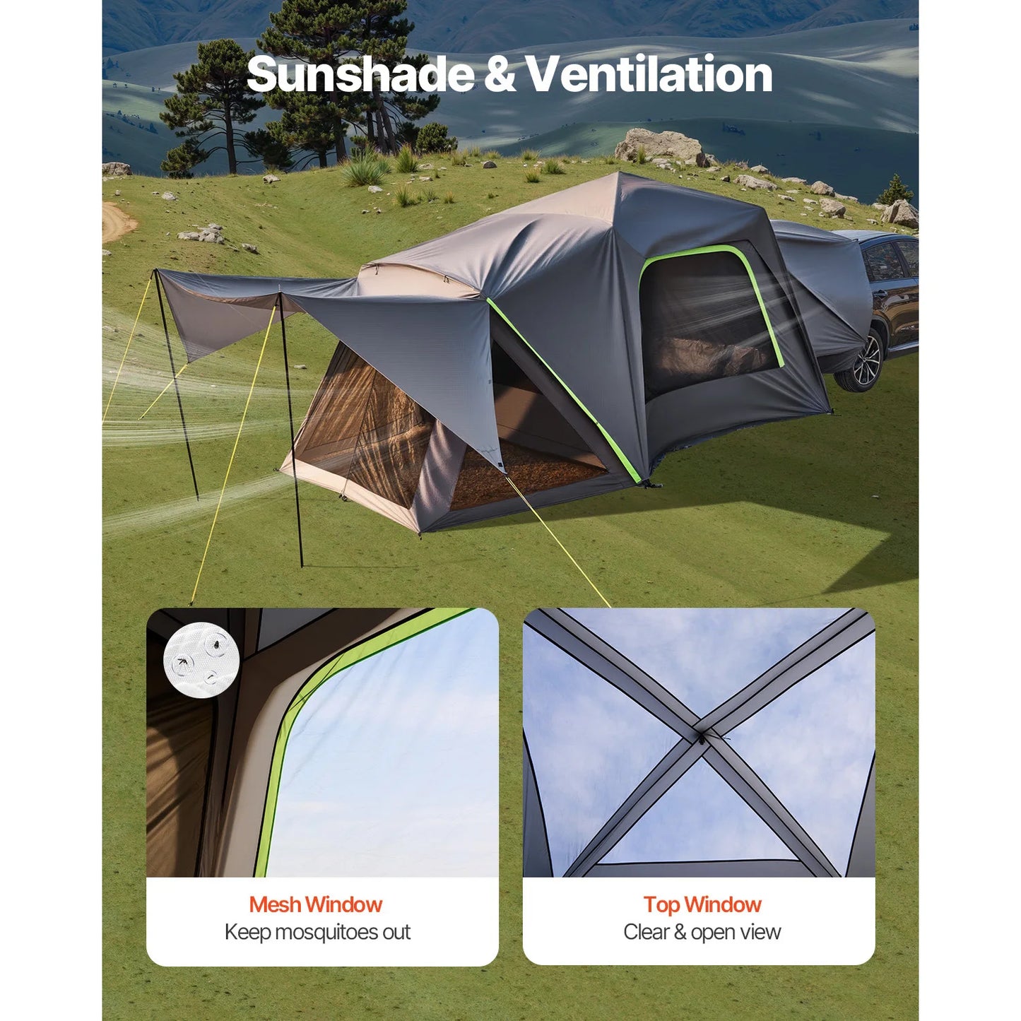 SucceBuy SUV Tent for Camping Waterproof PU2000mm Spacious Double Layer Design SUV Tent with Shade Awning and Mesh Windows